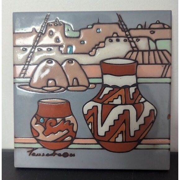 Cleo Teissedre Other - Cleo Teissedre Hand-Painted Southwestern Ceramic Tile Trivet 6in X 6in